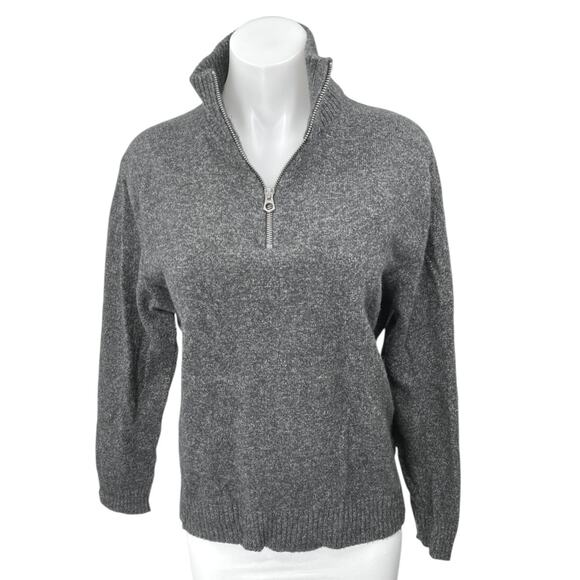 J.Crew Gray Wool Knit Long Sleeve 1/4 Zip High Neck Pullover Sweater Top Size L - Picture 1 of 3